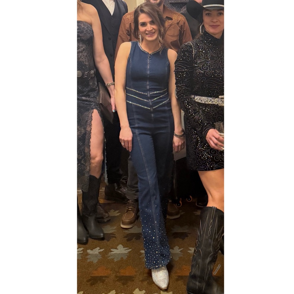 Custom rhinestone & denim jumpsuit